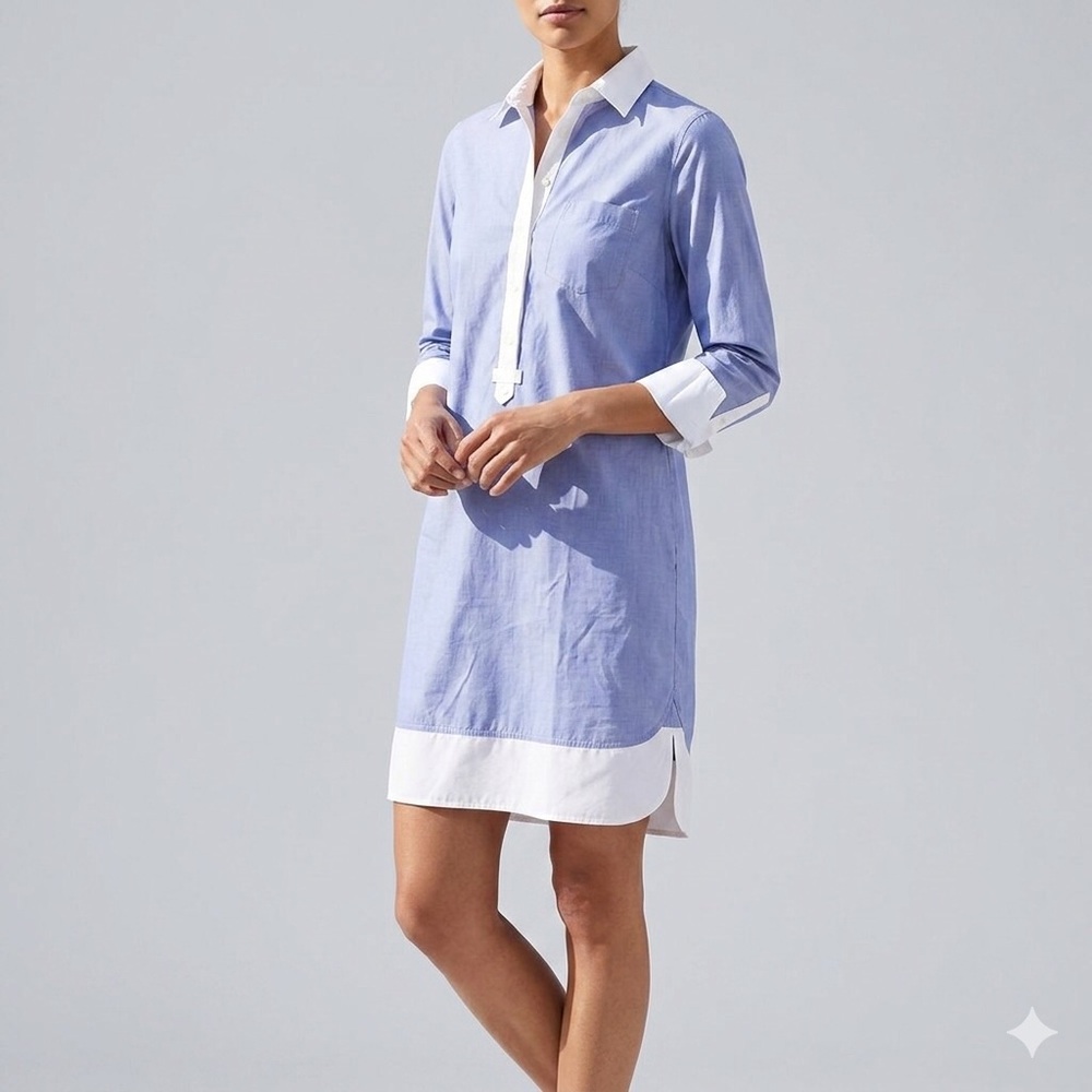 J.Crew Blue and White Colorblock Shirtdress Cover Up Pull Over Size 0